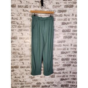 & Other Stories Trouser Pants Size 4 Sage Green Pleated‎ Belt Cuffed Career Crop